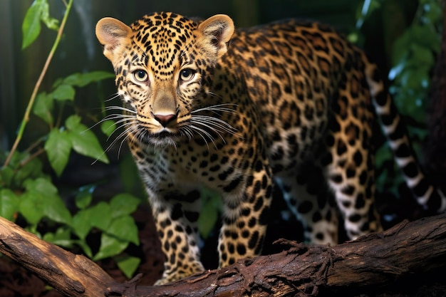 Leopardo en un árbol en un zoológico Closeup