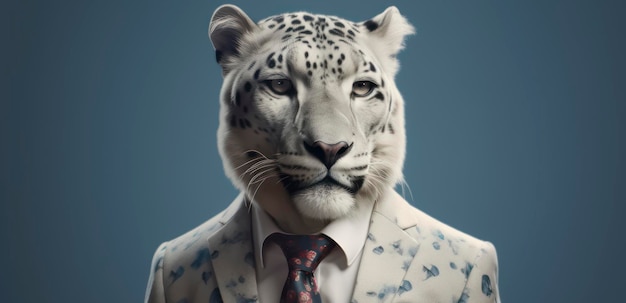 Un leopardo blanco con traje.