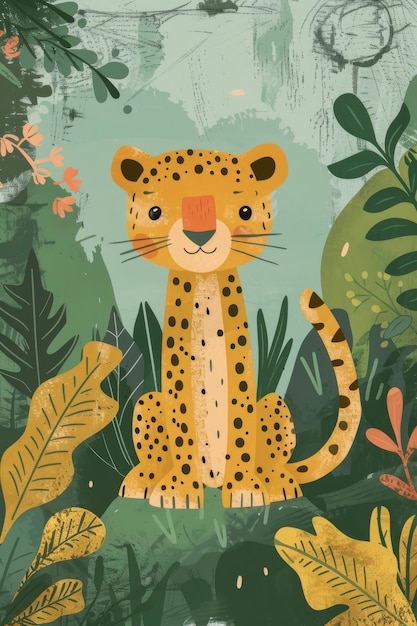 leopardo bonito com fundo de natureza crianças ilustração