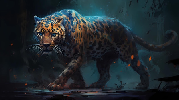 Un leopardo en un bosque oscuro