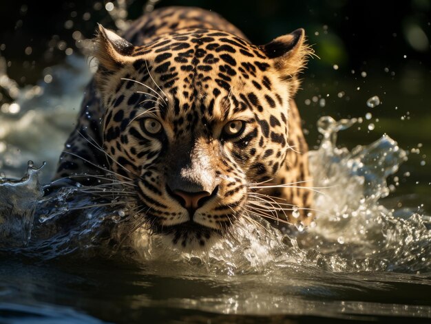 Leopardo de cerca en el agua