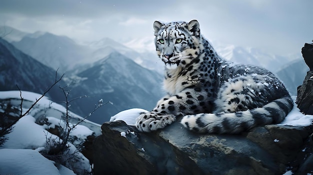 Leopardo da neve em uma montanha