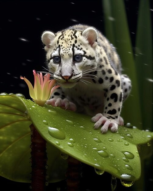 Foto leopardo-da-neve na floresta chuvosa