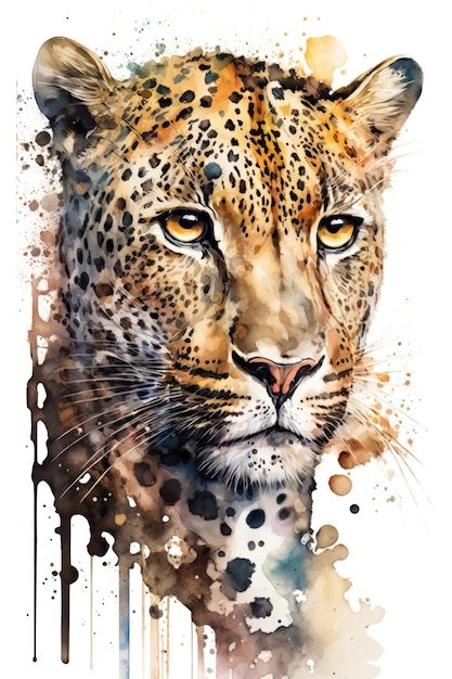 Leopardo de ilustração em aquarela Animal em uma IA generativa de fundo branco