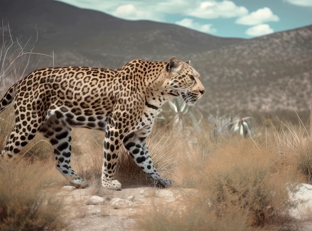 Leopardo em estado selvagem na caça