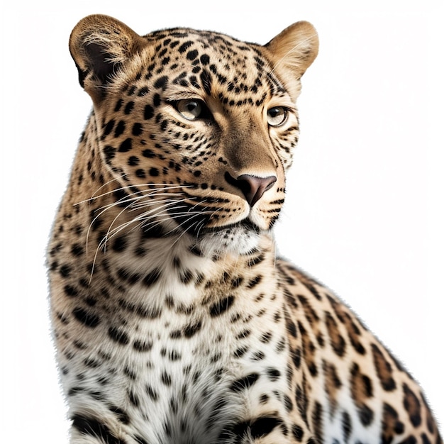 Un leopardo con fondo blanco y manchas negras.