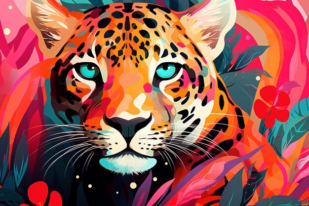 un leopardo con un fondo colorido