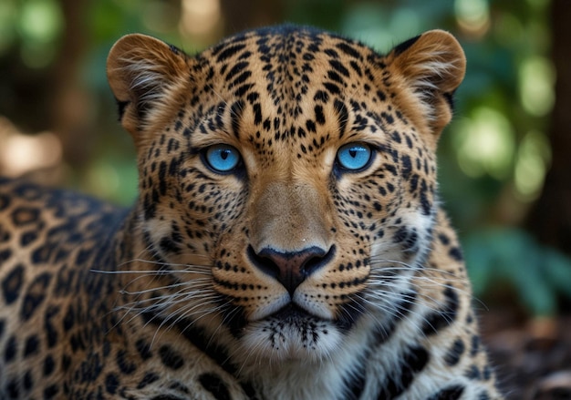 Foto leopardo en las hojas de la selva y el bosque tropical ai generado