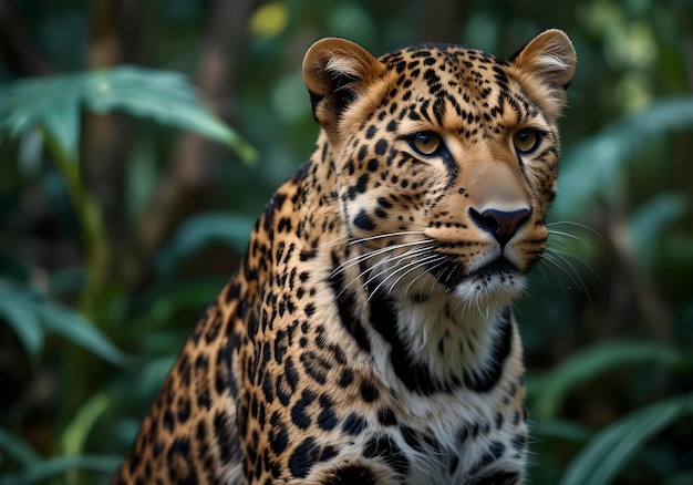 leopardo en las hojas de la selva y el bosque tropical ai generado