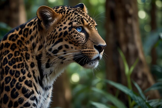 leopardo en las hojas de la selva y el bosque tropical ai generado