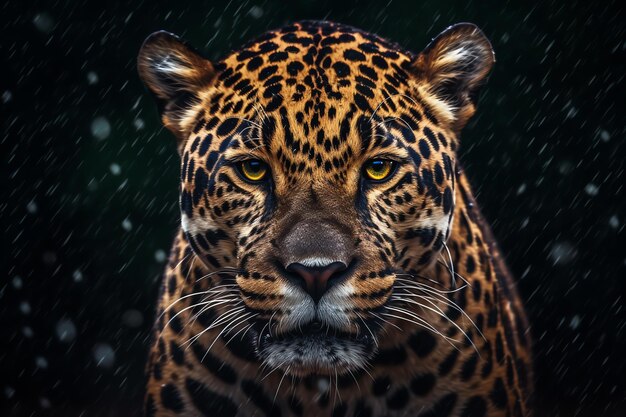 Un leopardo bajo la lluvia