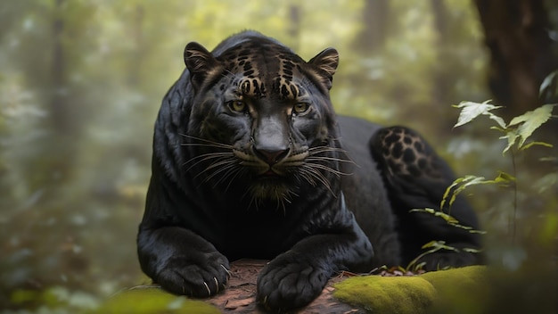 Foto un leopardo negro en el bosque