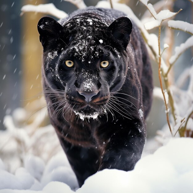 leopardo negro en la nieve