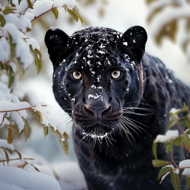 Foto leopardo negro en la nieve