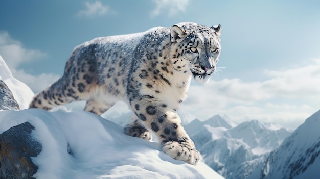 leopardo de nieve en una montaña