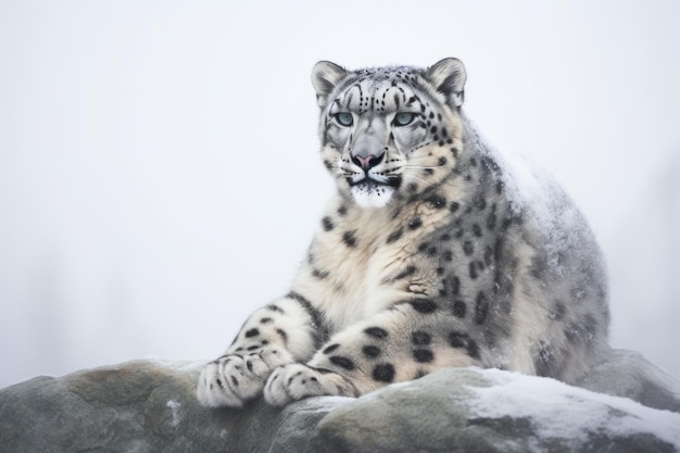 El leopardo de las nieves sentado el animal de la cara genera Ai