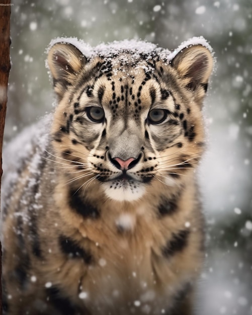 Leopardo nublado com neve