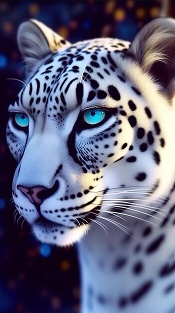 un leopardo con ojos azules y una cara blanca