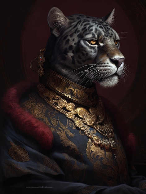 un leopardo con ojos de oro y una cadena de oro