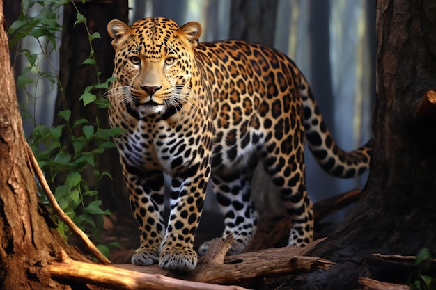 Leopardo Panthera pardus na floresta