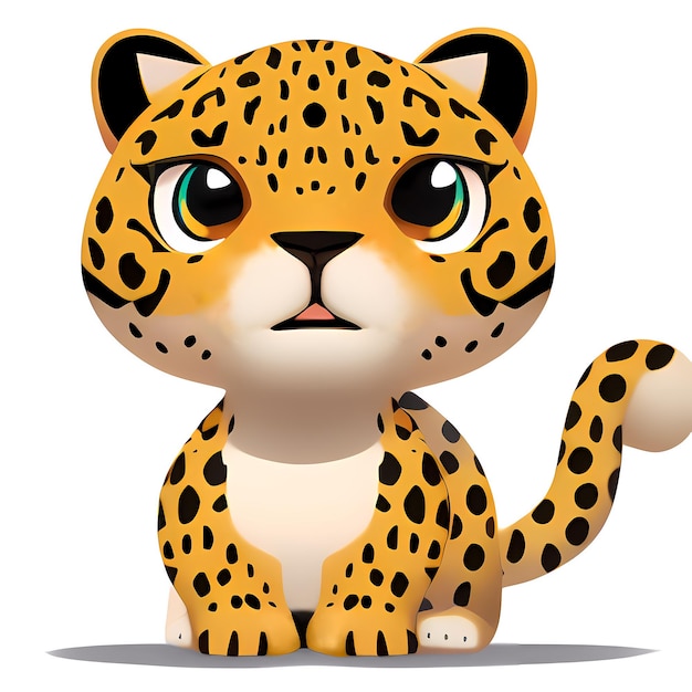 Leopardo Personagem de desenho animado Ilustração de animalzinho fofo sobre fundo branco AI