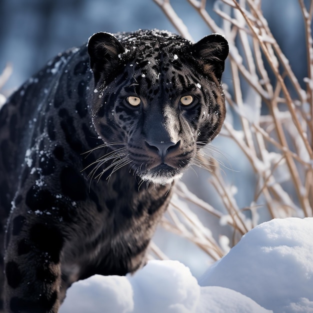 leopardo preto na neve