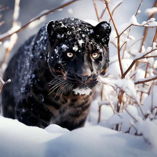 leopardo preto na neve