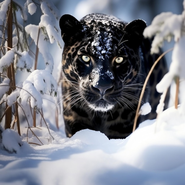 leopardo preto na neve