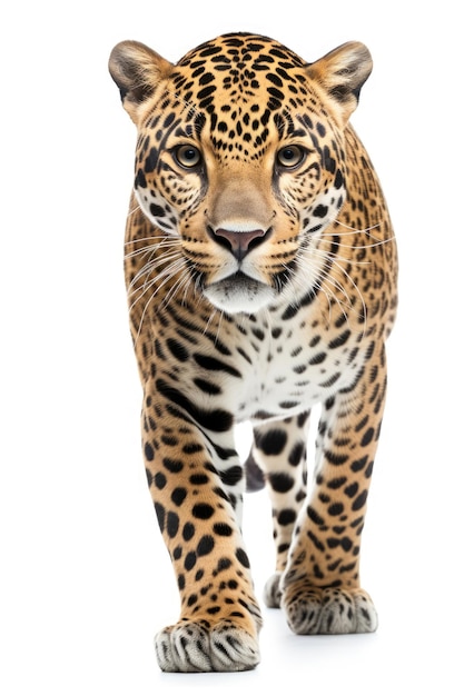 Leopardo en primer plano aislado en blanco