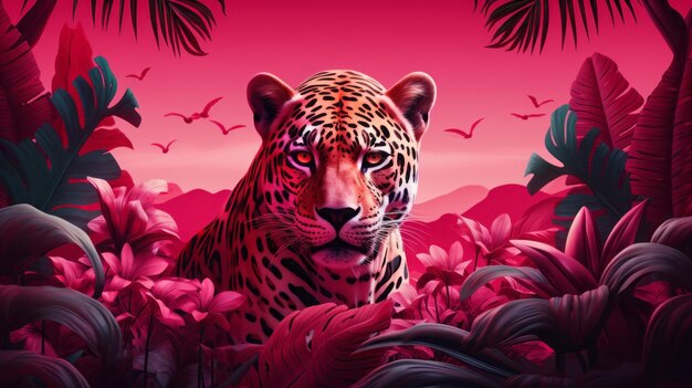 Leopardo rosado en la jungla