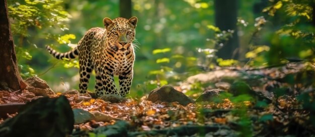 Foto leopardo selvagem na floresta