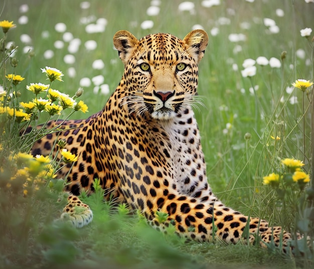 Leopardo selvagem na grama