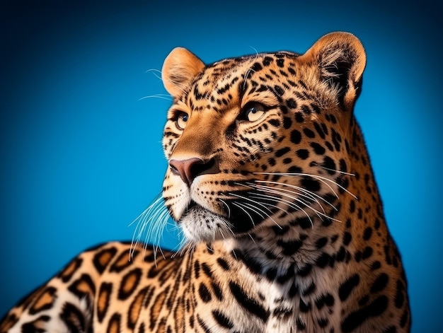 Leopardo sobre un fondo azul.