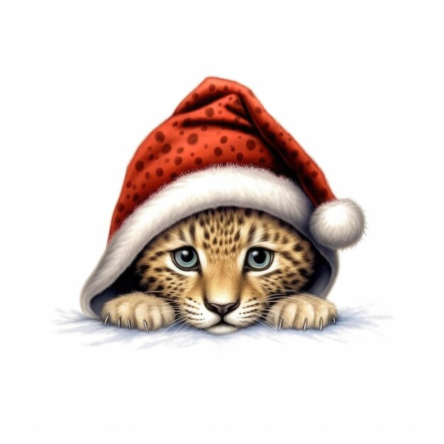 Leopardo usando chapéu de Papai Noel