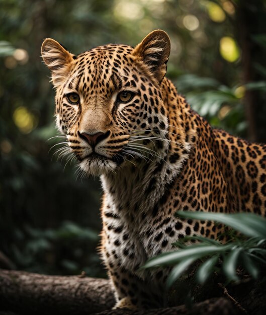 Leopardo vagando sozinho na floresta