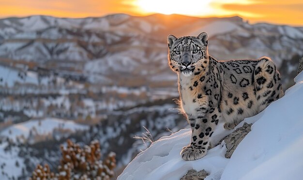 Foto leopardos das neves em paisagens montanhosas