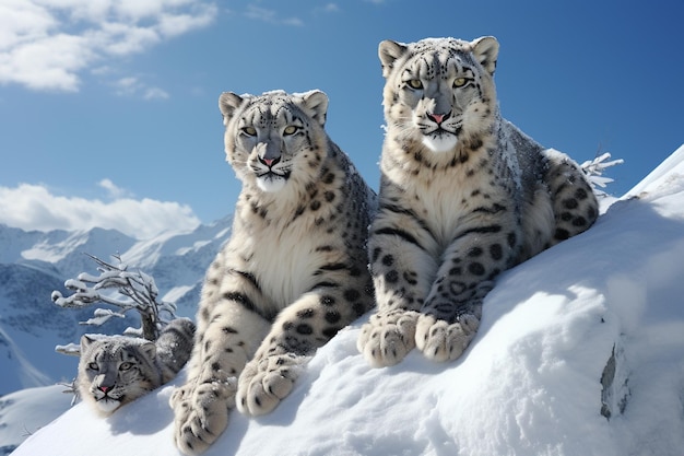 Leopardos de las nieves en las montañas