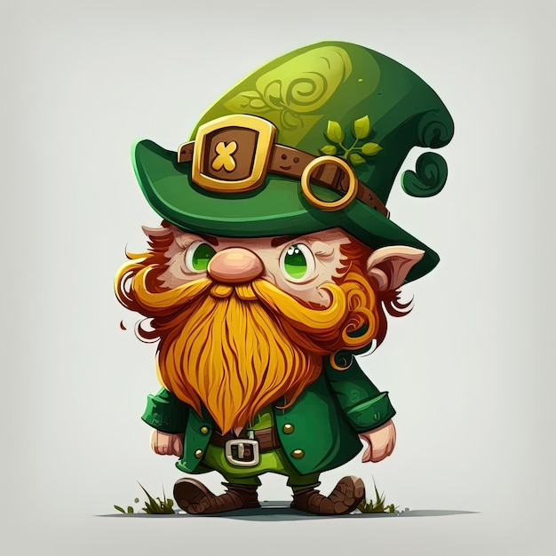 Leprechaun com barba ruiva e desenho animado de chapéu verde parece engraçado Celebração do Dia de São Patrício Leprechaun Cerveja Verde e Trevos Conceito do Dia de São Patrício 39 IA Generativa