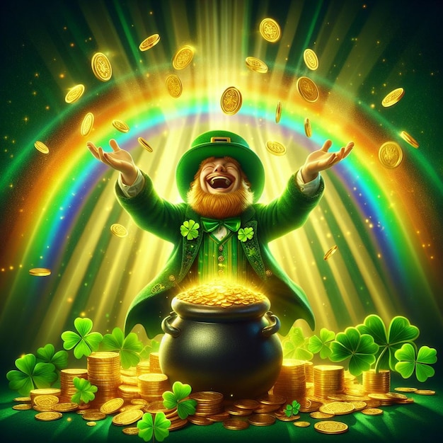 Foto un leprechaun jubiloso en el tradicional traje verde imagen alegre del día de san patricio