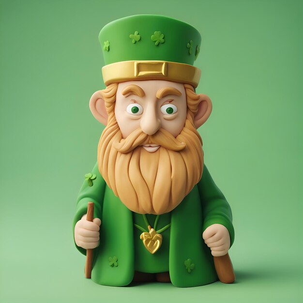 Foto leprechaun sobre fondo verde ilustración 3d