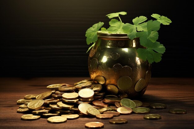 Leprechauns olla de oro de monedas y chamarrones