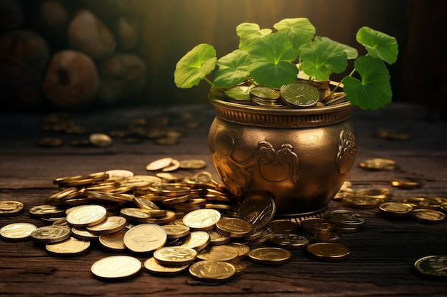 Leprechauns Pot de Ouro de Moedas e Shamrocks