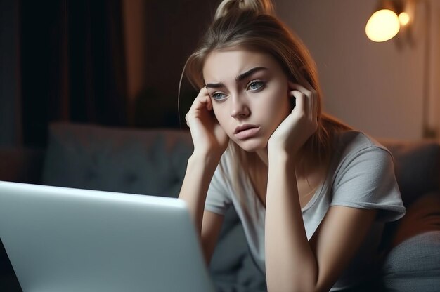 Lernen online Laptop College-Kurse trauriges Gesicht Tutor mit Internet-Büro Schreiben Generate Ai