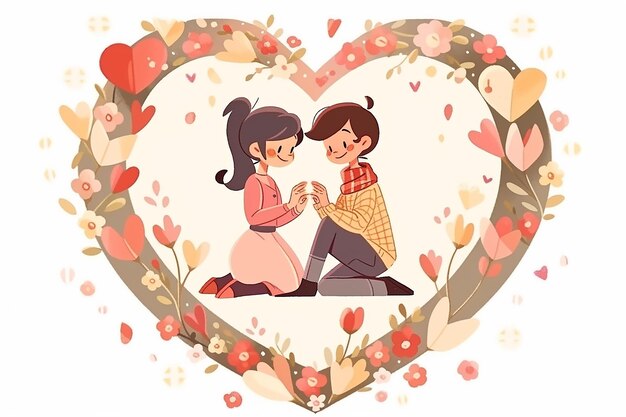 Lesbisches Anime-Paar im Inneren abstrakte Herz-Illustration Valentinstag romantischer Hintergrund