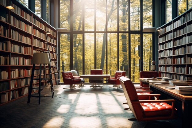 Lesen in der Bibliothek mit hellem Raum