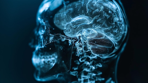 Lesión cerebral traumática con hemorragia intracraneal y fractura del cráneo en imagen de rayos X