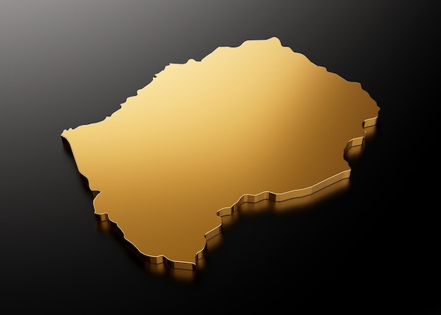 Lesotho-Goldsteinkarte auf schwarzem Hintergrund 3D-Darstellung