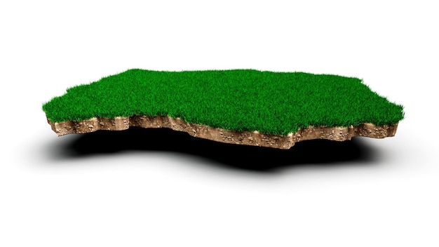 Lesotho Karte Boden Land Geologie Querschnitt mit grünem Gras 3D-Darstellung