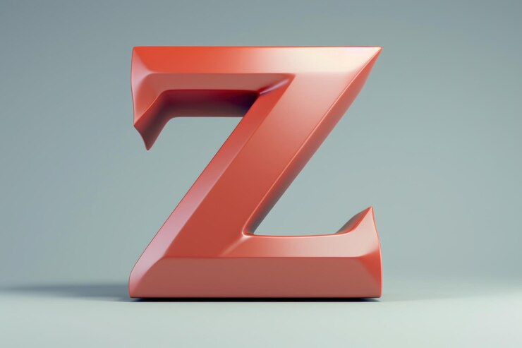 Foto letra 3d brillante z en rojo vibrante sobre un fondo azul suave