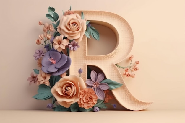 Letra 3D con Flores Ai generativo
